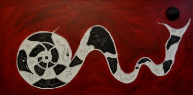 Snale Snake of Energy 6013, Acryl, Sand, Spachtelmasse auf Leinwand, 80 x 140 cm